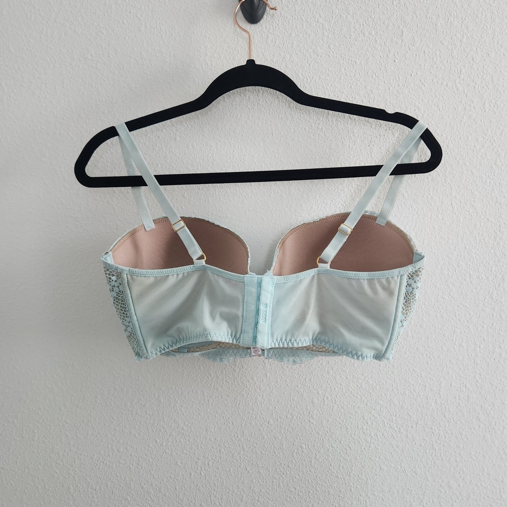 Size 36DD Blue Lace Longline Underwire Padded Balconette Bra - Picture 2 of 9